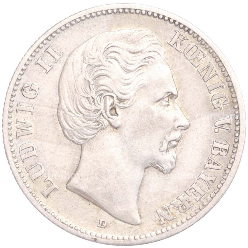 Монета 2 марки 1877 года D Германия (Бавария)