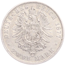Монета 2 марки 1877 года D Германия (Бавария) (реверс)