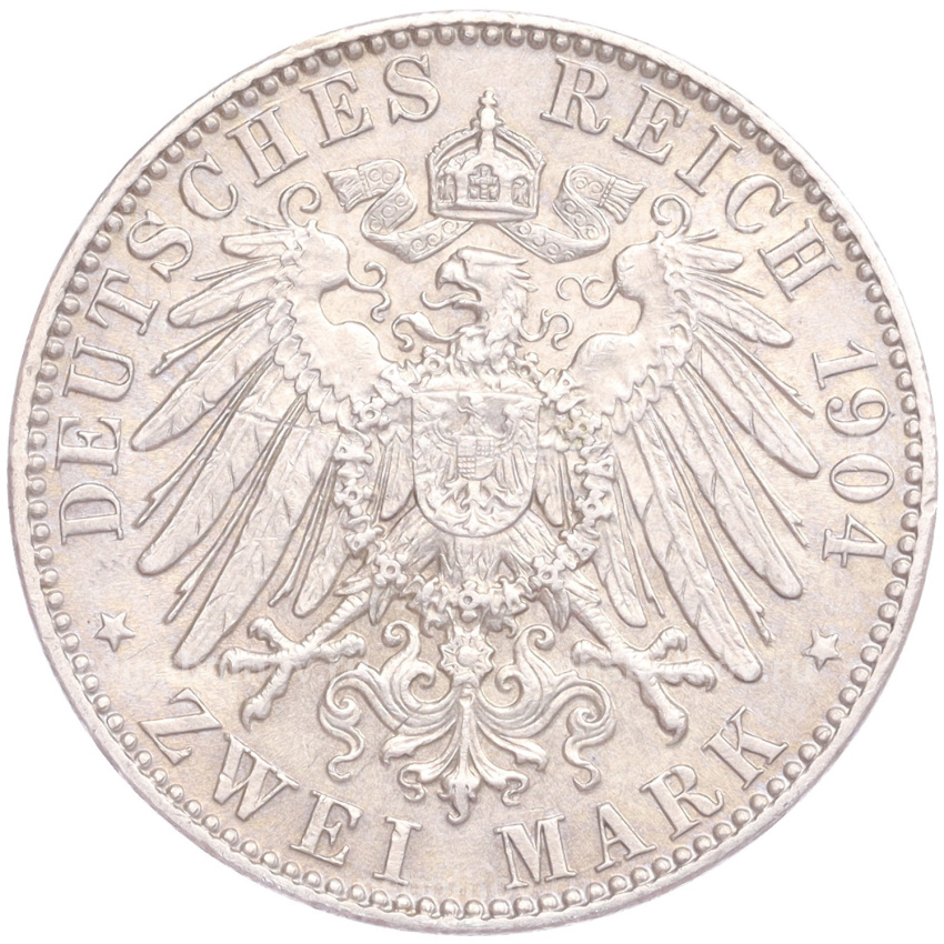Монета 2 марки 1904 года Е Германия (Саксония) (вид 2)