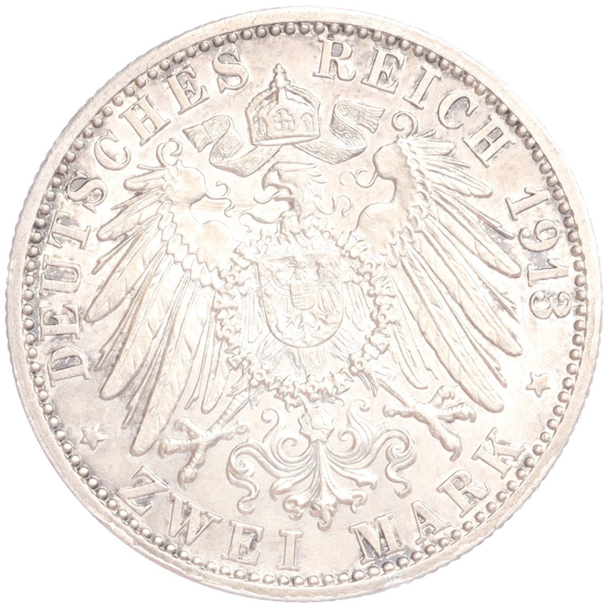 Монета 2 марки 1913 года G Германия (Баден) (вид 2)