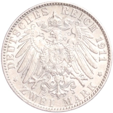 Монета 2 марки 1911 года Е Германия (Саксония) (реверс)
