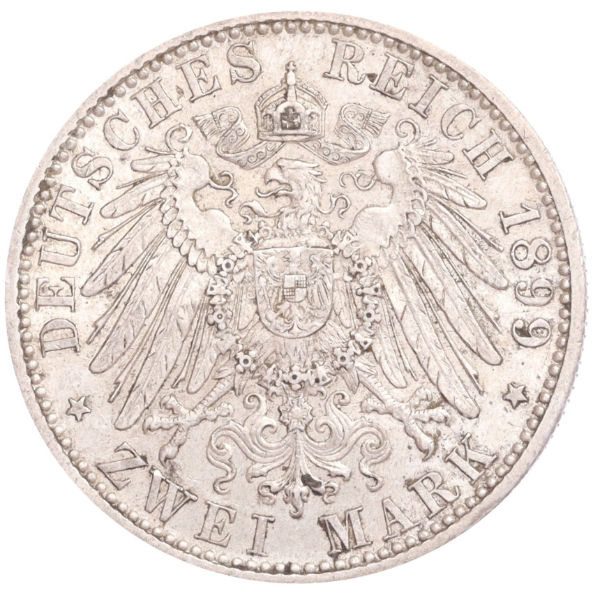 Монета 2 марки 1899 года D Германия (Бавария) (вид 2)