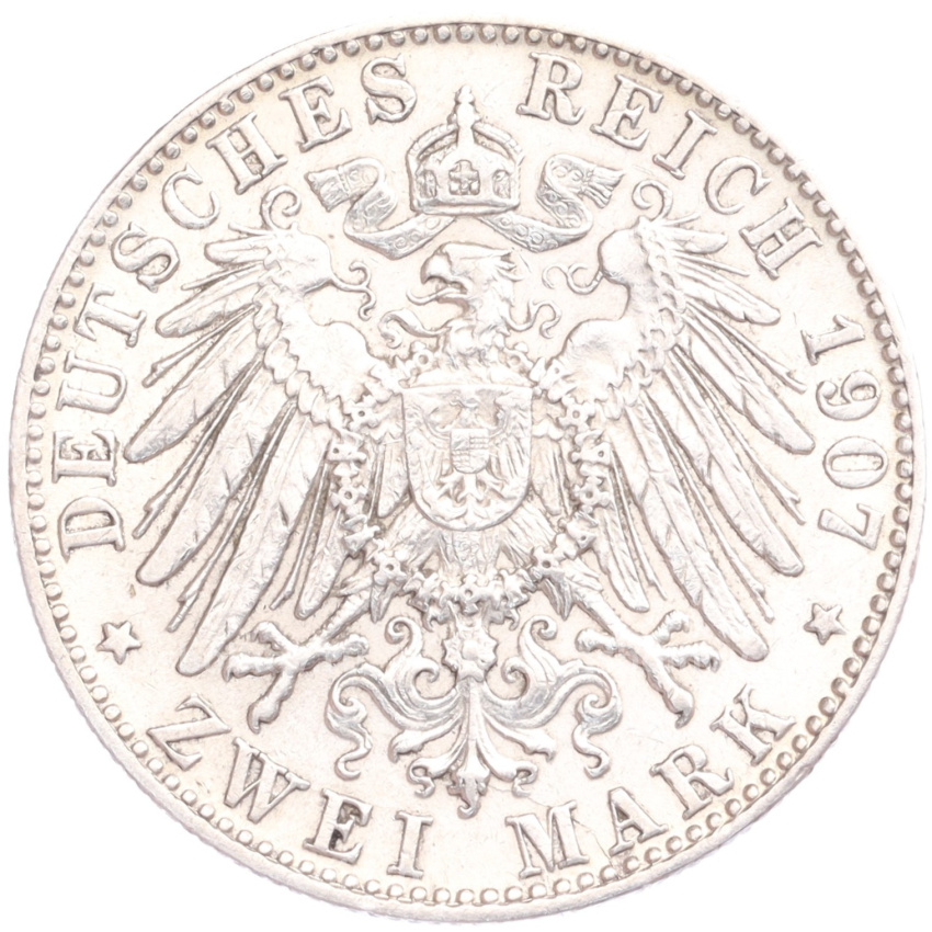 Монета 2 марки 1907 года D Германия (Бавария) (вид 2)