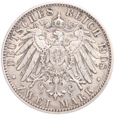 Монета 2 марки 1908 года D Германия (Бавария) (реверс)