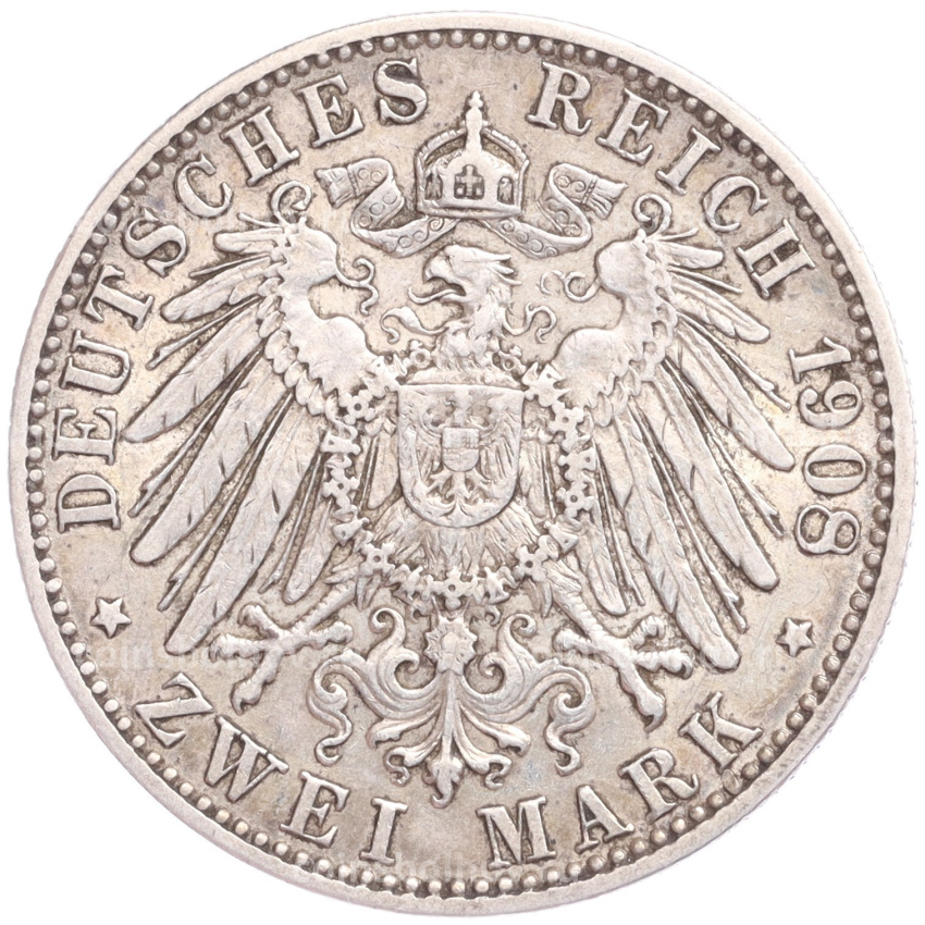 Монета 2 марки 1908 года D Германия (Бавария) (вид 2)