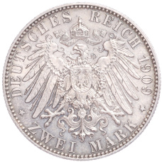 Монета 2 марки 1909 года Германия (Саксония) «500 лет Лейпцигскому университету» (реверс)