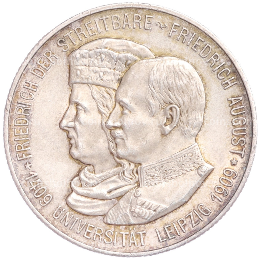 Монета 2 марки 1909 года Германия (Саксония) «500 лет Лейпцигскому университету»