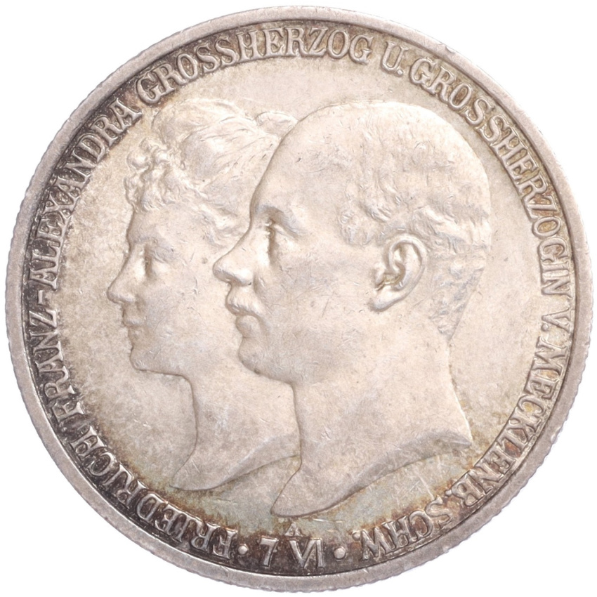 Монета 2 марки 1904 года A Германия (Мекленбург-Шверин) «Свадьба Герцога Фридриха Франца IV»