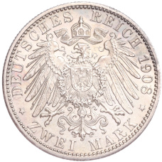 Монета 2 марки 1908 года F Германия (Вюртемберг) (реверс)