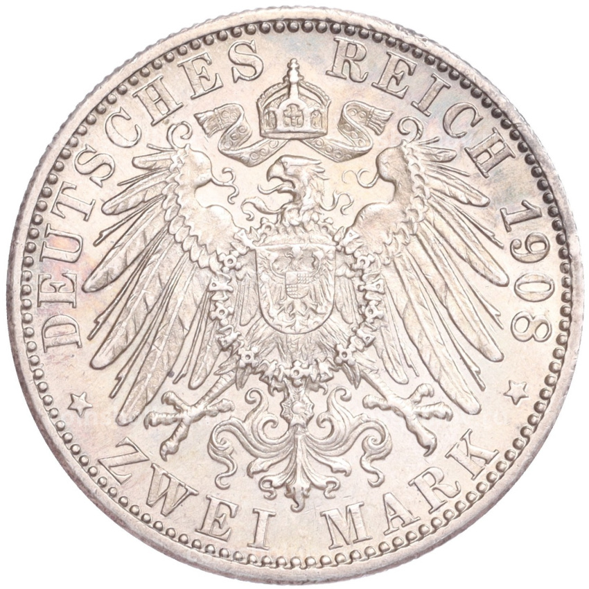 Монета 2 марки 1908 года F Германия (Вюртемберг) (вид 2)