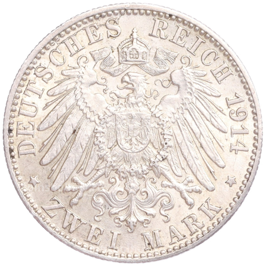 Монета 2 марки 1914 года F Германия (Вюртемберг) (вид 2)