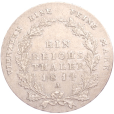 Монета 1 рейхсталер 1814 года A Пруссия (реверс)