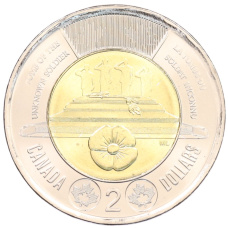 Монета 2 доллара 2025 года Канада «Чествование неизвестного солдата Канады» (аверс)