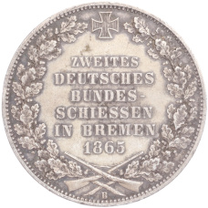 Монета 1 талер 1865 года B Бремен «Второй немецкий стрелковый фестиваль» (аверс)