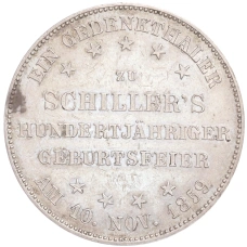 Монета 1 талер 1859 года Франкфурт «100 лет со дня рождения Фридриха Шиллера» (аверс)