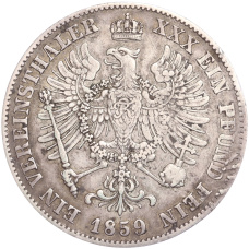 Монета 1 союзный телер 1859 года A Пруссия (реверс)