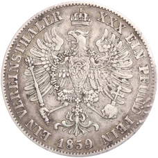 Монета 1 союзный телер 1859 года A Пруссия (реверс)