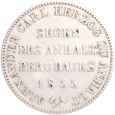 Монета 1 талер 1855 года A Ангальт (реверс)