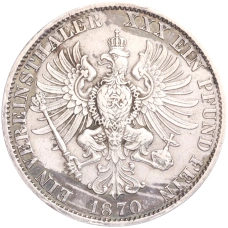 Монета 1 союзный талер 1870 года A Пруссия (реверс)