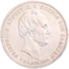 Монета 1 талер 1854 года Саксония «Смерть Короля Фридриха Августа II» (аверс)