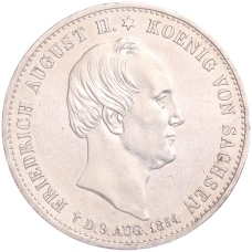 Монета 1 талер 1854 года Саксония «Смерть Короля Фридриха Августа II» (аверс)