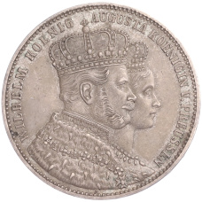 Монета 1 талер 1861 года A Пруссия «Коронация Вильгельма I и Августы» (аверс)