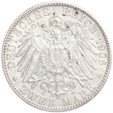 Монета 2 марки 1906 года  Германия (Баден) «50 лет свадьбе Фридриха I и Луизы Прусской» (реверс)