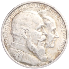 Монета 2 марки 1906 года  Германия (Баден) «50 лет свадьбе Фридриха I и Луизы Прусской» (аверс)