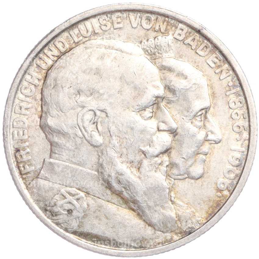 Монета 2 марки 1906 года  Германия (Баден) «50 лет свадьбе Фридриха I и Луизы Прусской»