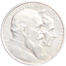 Монета 2 марки 1906 года  Германия (Баден) «50 лет свадьбе Фридриха I и Луизы Прусской» (аверс)