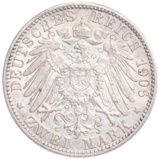 Монета 2 марки 1906 года  Германия (Баден) «50 лет свадьбе Фридриха I и Луизы Прусской» (реверс)