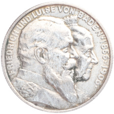 Монета 2 марки 1906 года  Германия (Баден) «50 лет свадьбе Фридриха I и Луизы Прусской» (аверс)