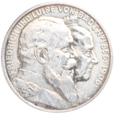 Монета 2 марки 1906 года  Германия (Баден) «50 лет свадьбе Фридриха I и Луизы Прусской» (аверс)