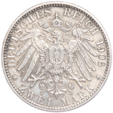 Монета 2 марки 1906 года  Германия (Баден) «50 лет свадьбе Фридриха I и Луизы Прусской» (реверс)