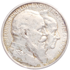 Монета 2 марки 1906 года  Германия (Баден) «50 лет свадьбе Фридриха I и Луизы Прусской» (аверс)