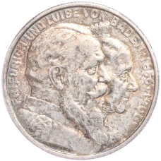 Монета 2 марки 1906 года  Германия (Баден) «50 лет свадьбе Фридриха I и Луизы Прусской» (аверс)