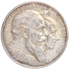 Монета 2 марки 1906 года Германия (Баден) «50 лет свадьбе Фридриха I и Луизы Прусской» (аверс)