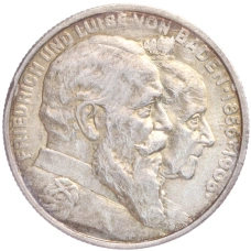 Монета 2 марки 1906 года Германия (Баден) «50 лет свадьбе Фридриха I и Луизы Прусской» (аверс)