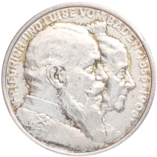 Монета 2 марки 1906 года  Германия (Баден) «50 лет свадьбе Фридриха I и Луизы Прусской» (аверс)