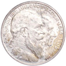 Монета 2 марки 1906 года  Германия (Баден) «50 лет свадьбе Фридриха I и Луизы Прусской» (аверс)