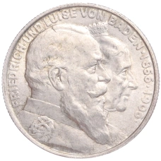 Монета 2 марки 1906 года  Германия (Баден) «50 лет свадьбе Фридриха I и Луизы Прусской» (аверс)