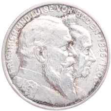 Монета 2 марки 1906 года  Германия (Баден) «50 лет свадьбе Фридриха I и Луизы Прусской» (аверс)