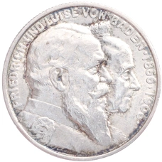 Монета 2 марки 1906 года  Германия (Баден) «50 лет свадьбе Фридриха I и Луизы Прусской» (аверс)