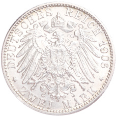 Монета 2 марки 1906 года  Германия (Баден) «50 лет свадьбе Фридриха I и Луизы Прусской» (реверс)