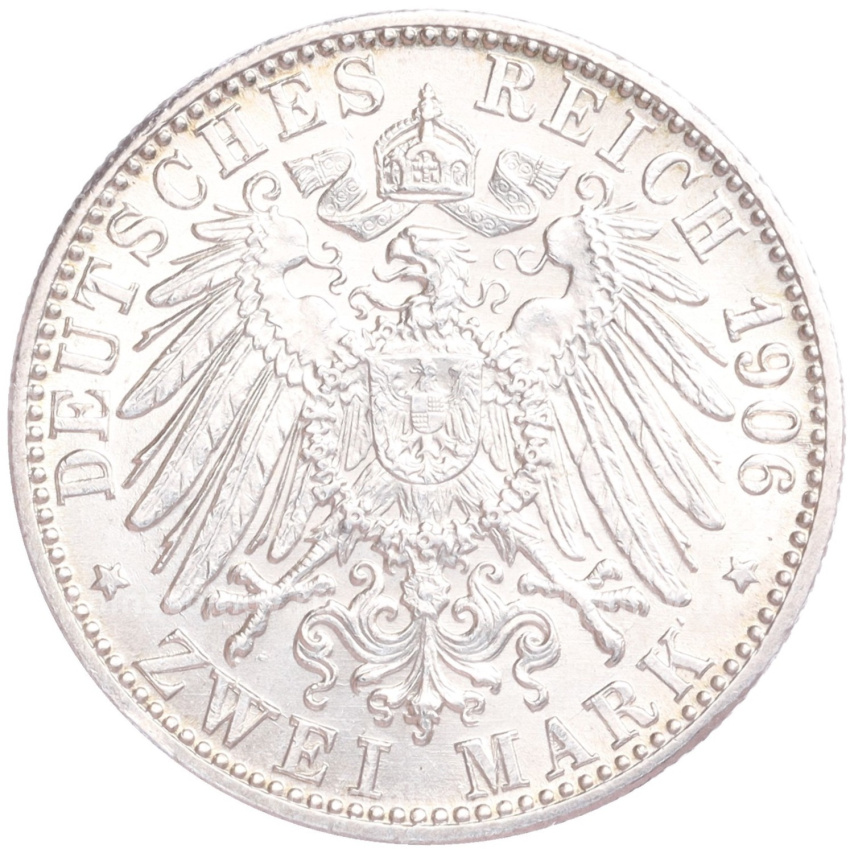 Монета 2 марки 1906 года  Германия (Баден) «50 лет свадьбе Фридриха I и Луизы Прусской» (вид 2)