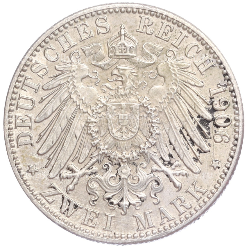 Монета 2 марки 1906 года  Германия (Баден) «50 лет свадьбе Фридриха I и Луизы Прусской» (вид 2)