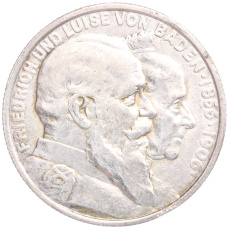 Монета 2 марки 1906 года  Германия (Баден) «50 лет свадьбе Фридриха I и Луизы Прусской» (аверс)