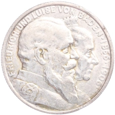 Монета 2 марки 1906 года  Германия (Баден) «50 лет свадьбе Фридриха I и Луизы Прусской» (аверс)