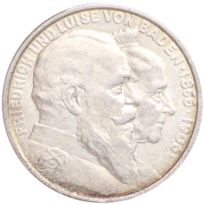 Монета 2 марки 1906 года  Германия (Баден) «50 лет свадьбе Фридриха I и Луизы Прусской» (аверс)