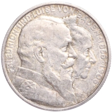 Монета 2 марки 1906 года  Германия (Баден) «50 лет свадьбе Фридриха I и Луизы Прусской» (аверс)